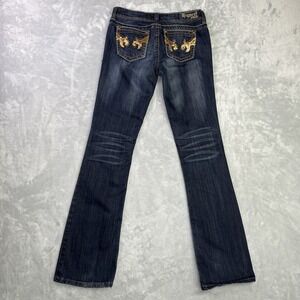 VTG Request Jeans Women Sz 7/28 Blue Bootcut Embroidered Stretch Low Rise Y2K